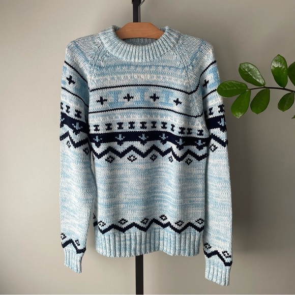 Vintage Sweaters - Vintage Zellers Fair Isle Icelandic Knit Pullover Sweater Blue Size Large 90s